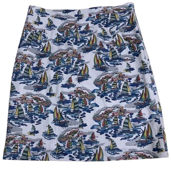 Nine West Dresses & Skirts - NINE WEST Linen Cotton Pencil Skirt Pockets Sailing Boat Artwork Women 12 NWT